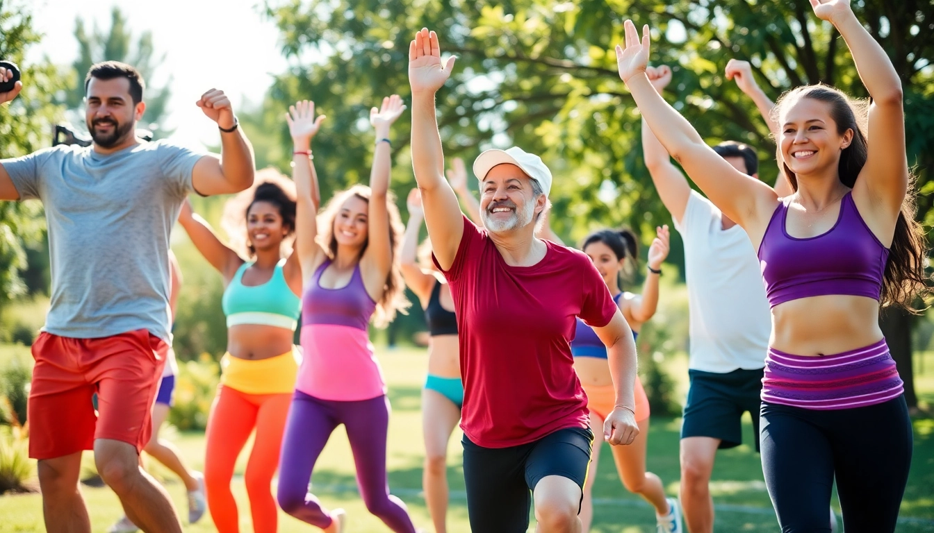 Individuals embracing a healthylifestyle by exercising outdoors in a vibrant setting.