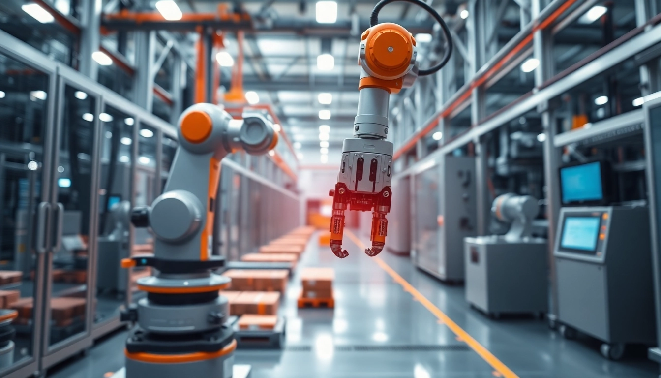 Robotic arm performing machine vision inspections in a modern manufacturing setting.