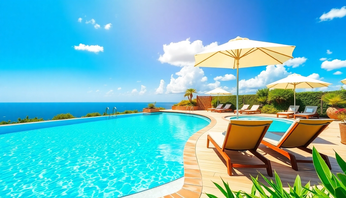 Explore swimming pool financing options with inviting pool designs and vibrant surroundings.