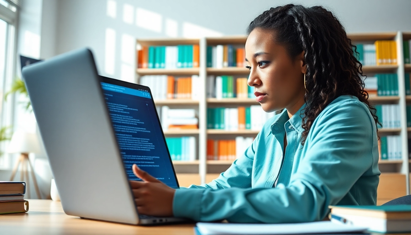 Medical coding certification candidate focused on their studies in a bright office setting.
