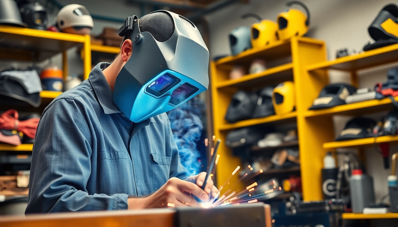 Shop for welding supplies near me with a professional at work, showcasing essential tools and gear.
