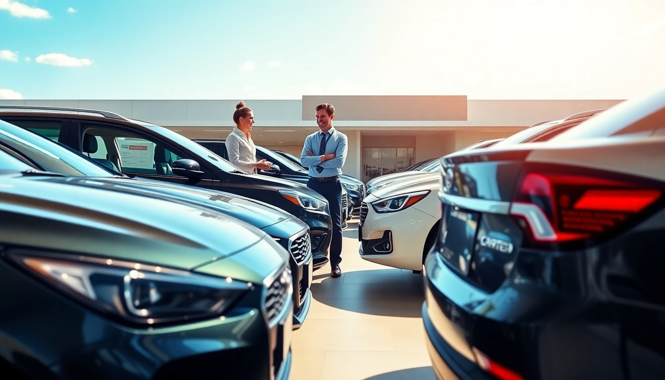 Engaging scene of a car dealership discussing part exchange options with a customer.