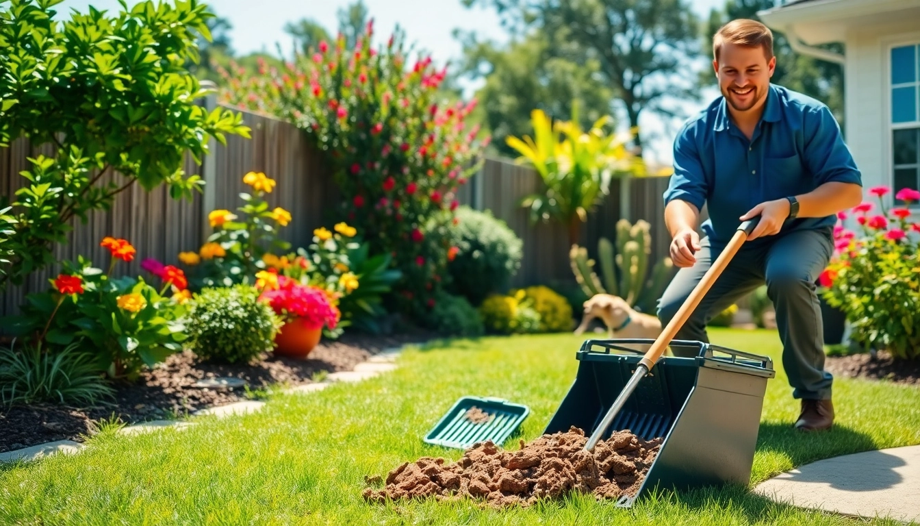 Experience affordable pooper scooper service San Antonio with a professional technician cleaning a backyard.