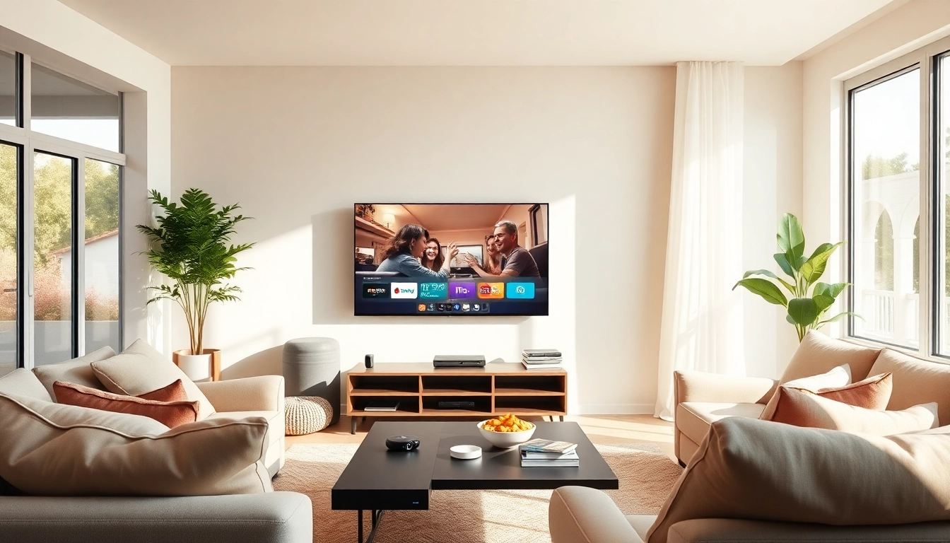 Enjoy IPTV Subscription USA with a cozy home setting featuring a smart TV and comfortable furniture.