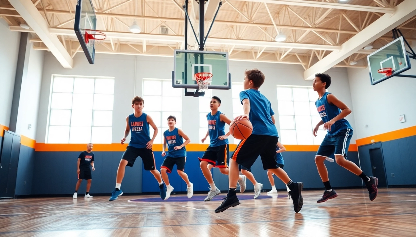 Youth players training intensively at Takeover Basketball Academy, showcasing teamwork and skill development.