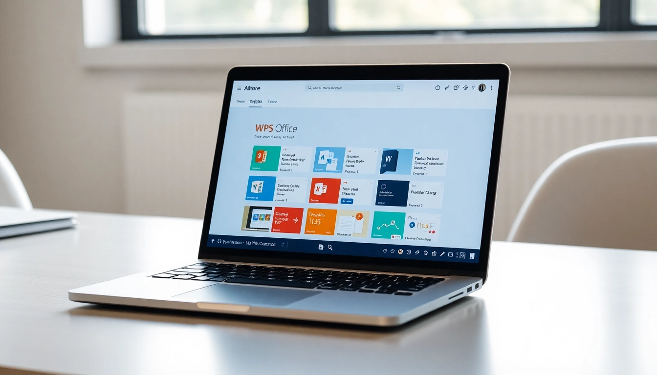 Download WPS Office with a modern laptop showcasing features and functionality effectively.