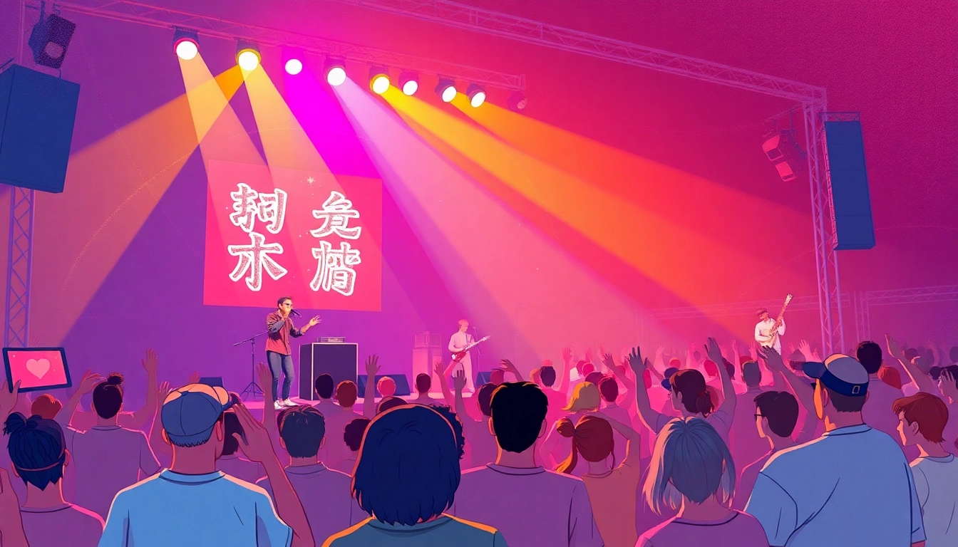 Experience 汽水音乐海外 at a lively music festival, with vibrant lights and engaged audience enjoying the performance.