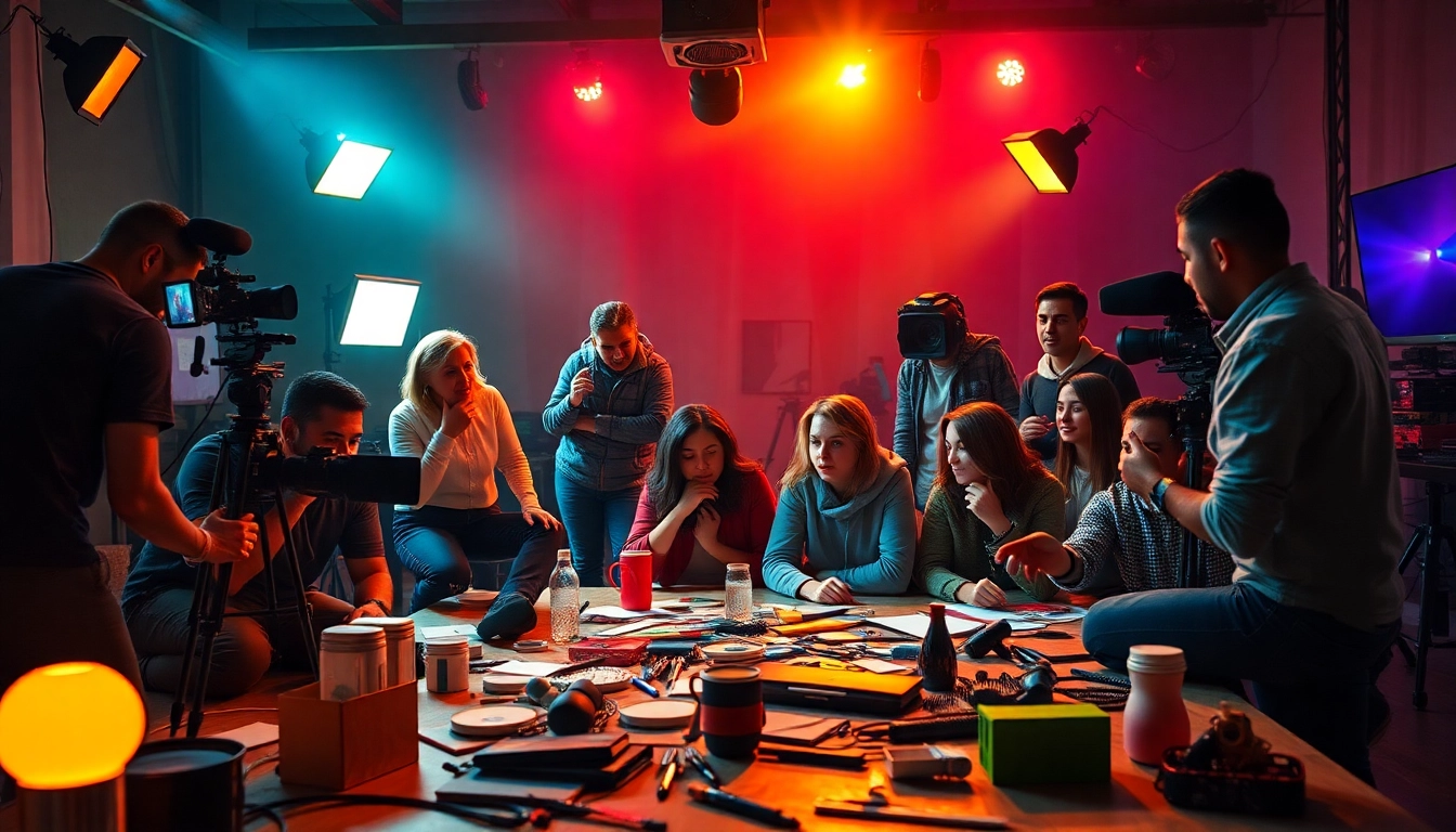 Engaging collaboration in 영상제작 with diverse creators brainstorming in a vibrant setting.