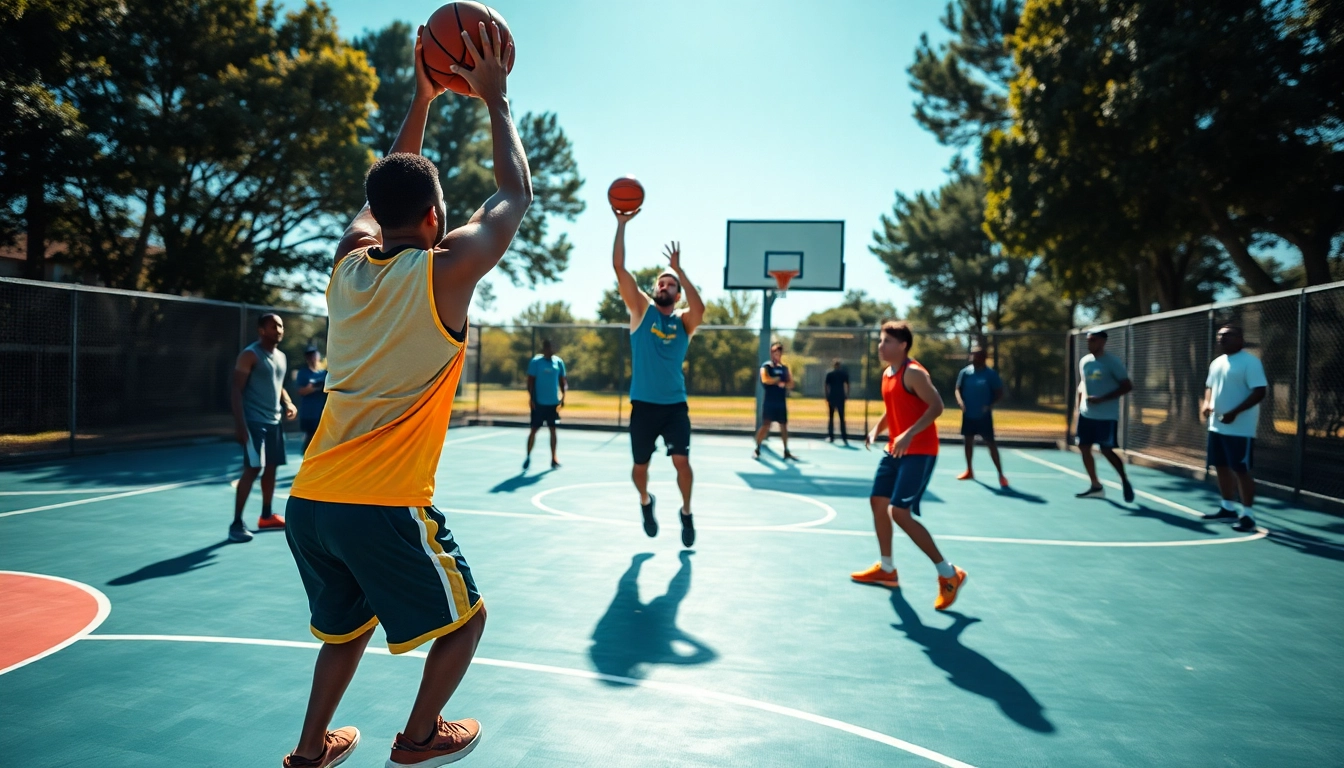 Engaged athletes practicing best basketball training programs in an energetic outdoor setting.