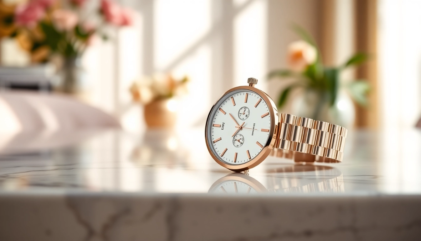 Damen Armbanduhr in elegant presentation, showcasing intricate details and stylish design.