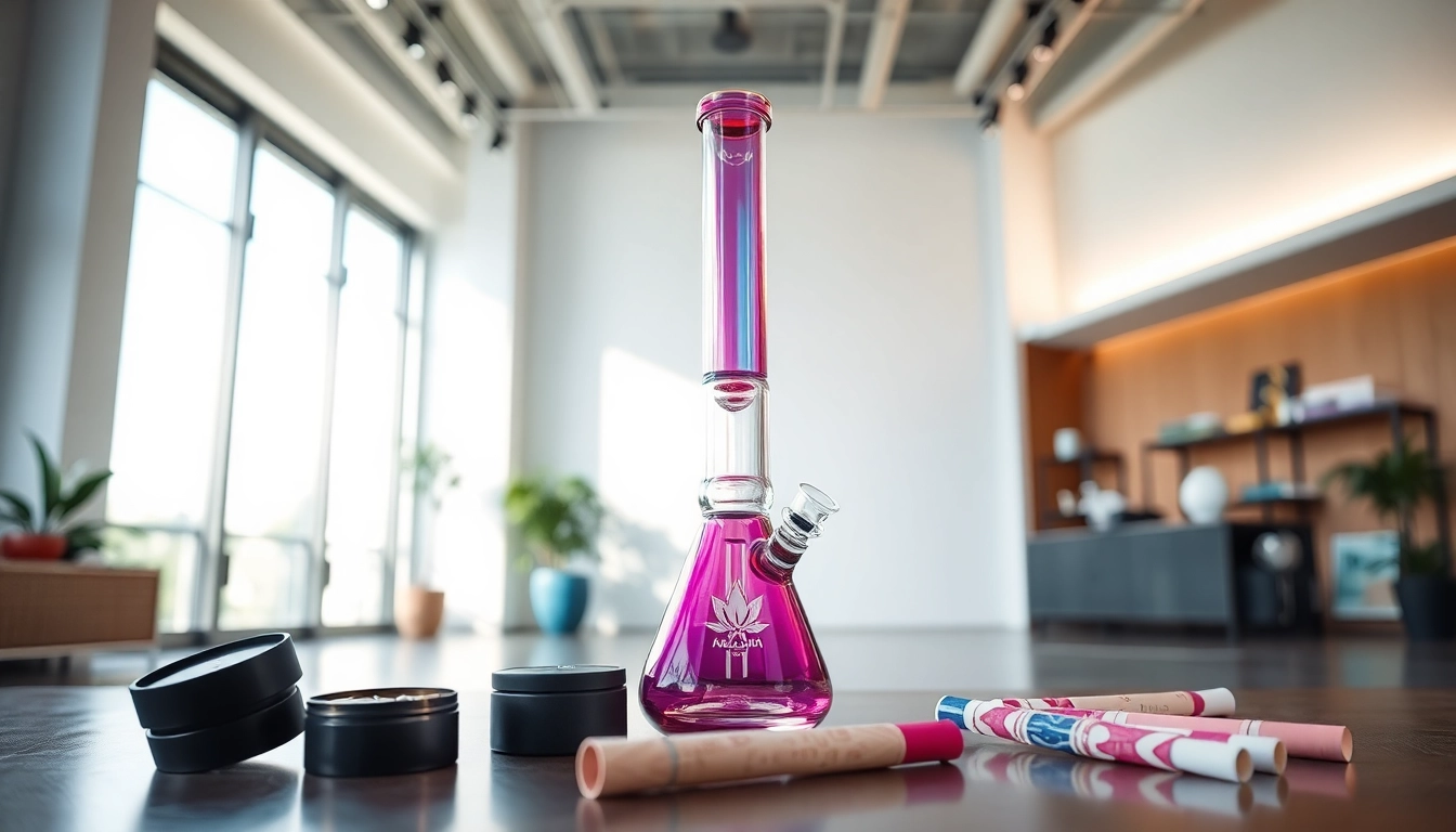 Explore premium bongs for sale featuring intricate designs and elegant glass in a modern showroom.