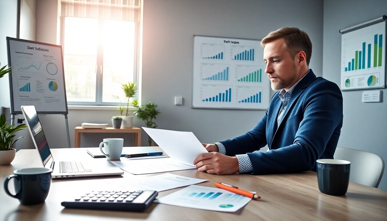 Strategic planning with a debt payoff planner in a professional office setting.