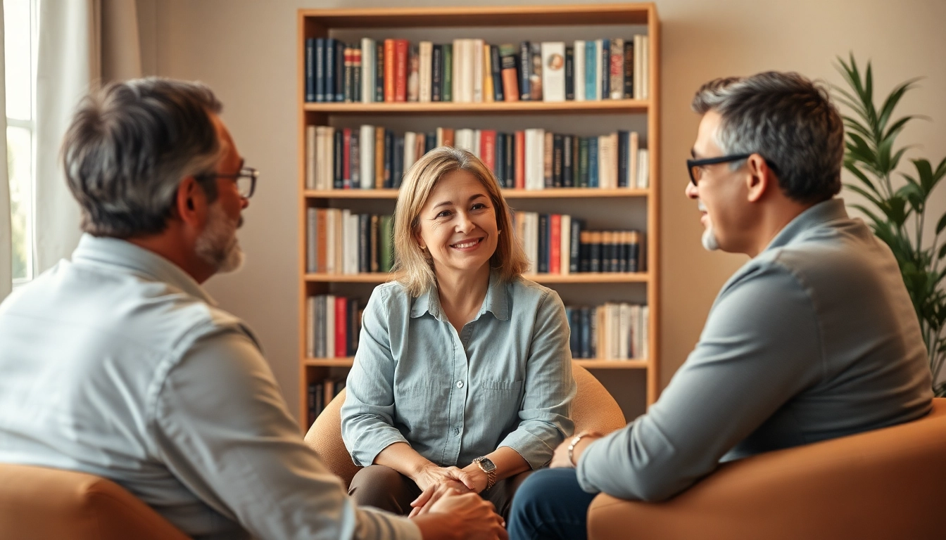 Engaging session with a relationship coach supporting a couple in their dialogue.
