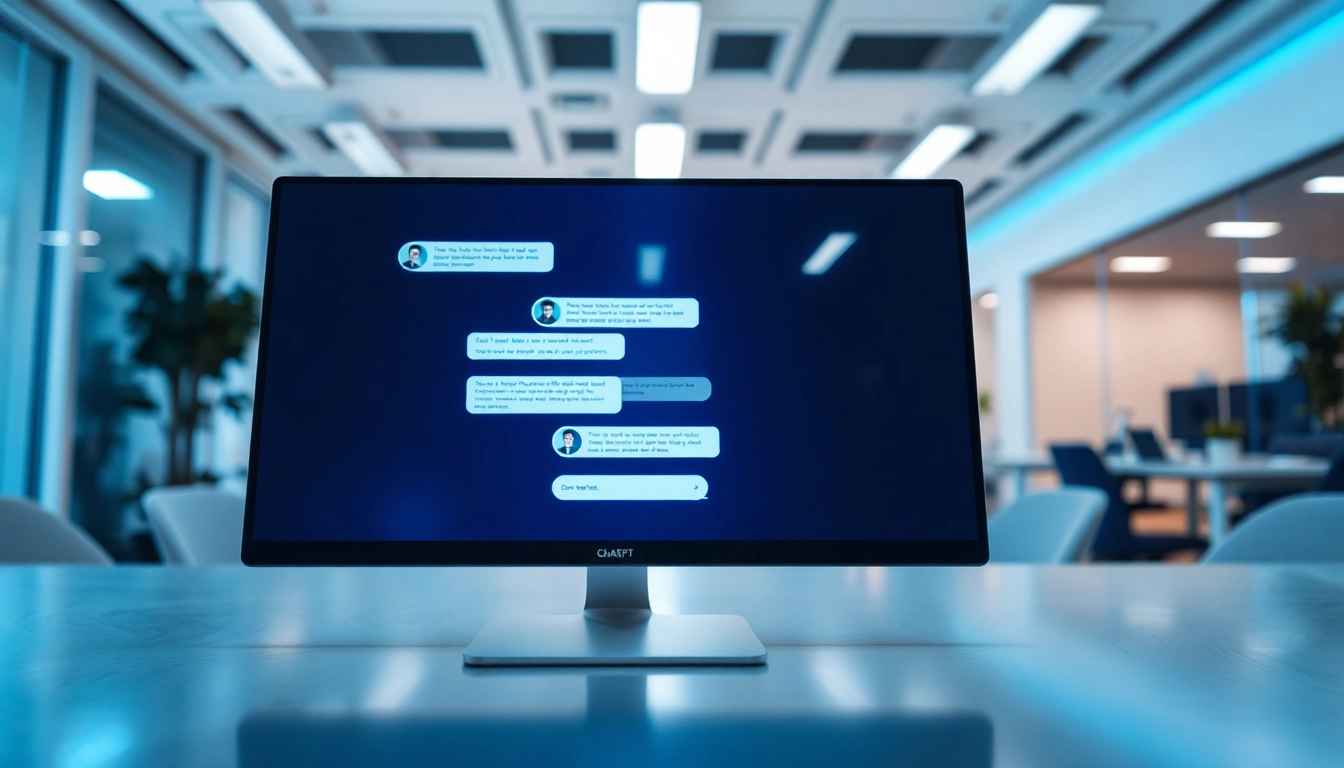 Engage with a chatgpt chatbot showcased on a modern computer screen in an inviting office.