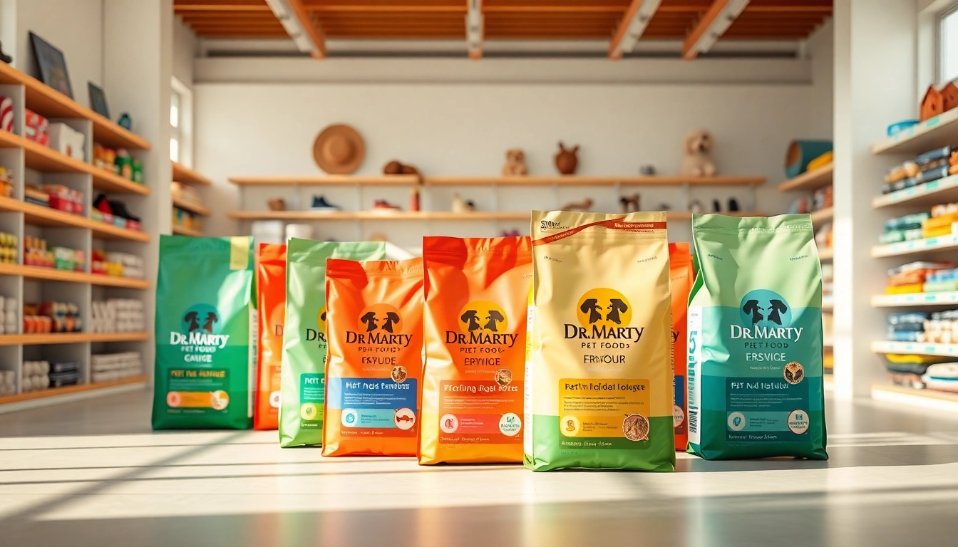 Showcase of Dr. Marty pet food Canada products displayed in a bright pet store setting.