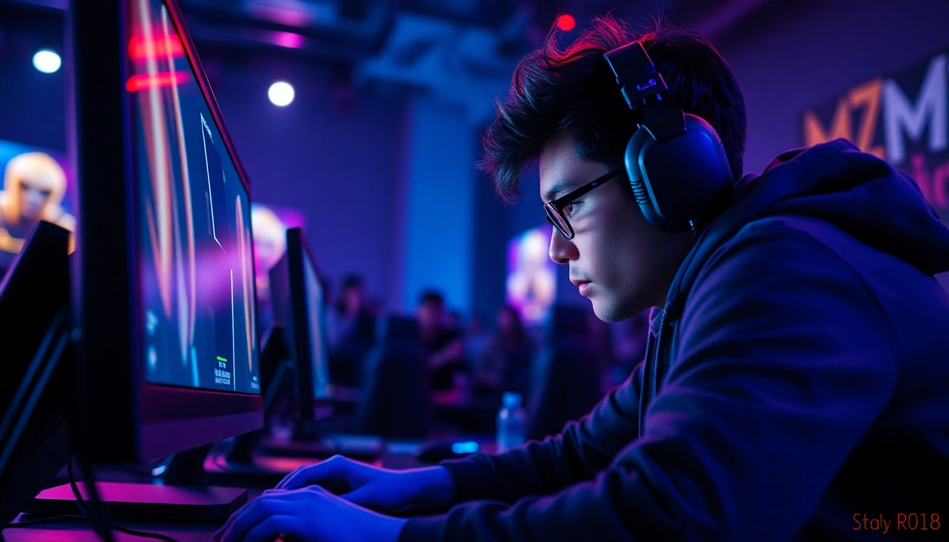 Rasakan keseruan game online saat pemain fokus dengan setup gaming yang menarik.
