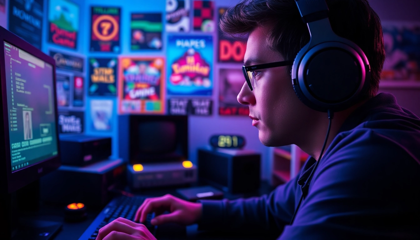 Experience dos games online with a passionate gamer surrounded by vintage gaming memorabilia.