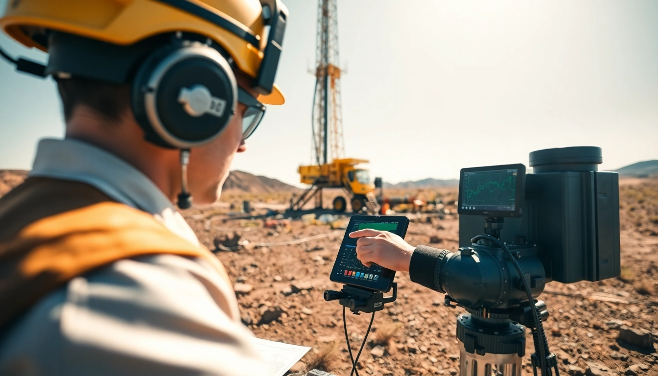 View of advanced geosteering techniques at www.geosteeringvision.com with monitoring equipment on a drilling site.