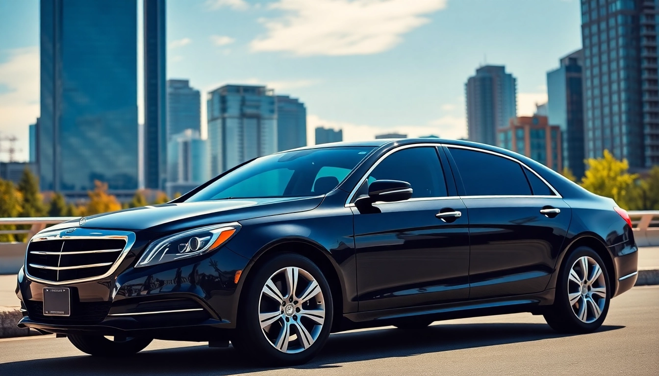 Luxurious car service vancouver bc with a sleek sedan and a professional chauffeur in an urban setting.
