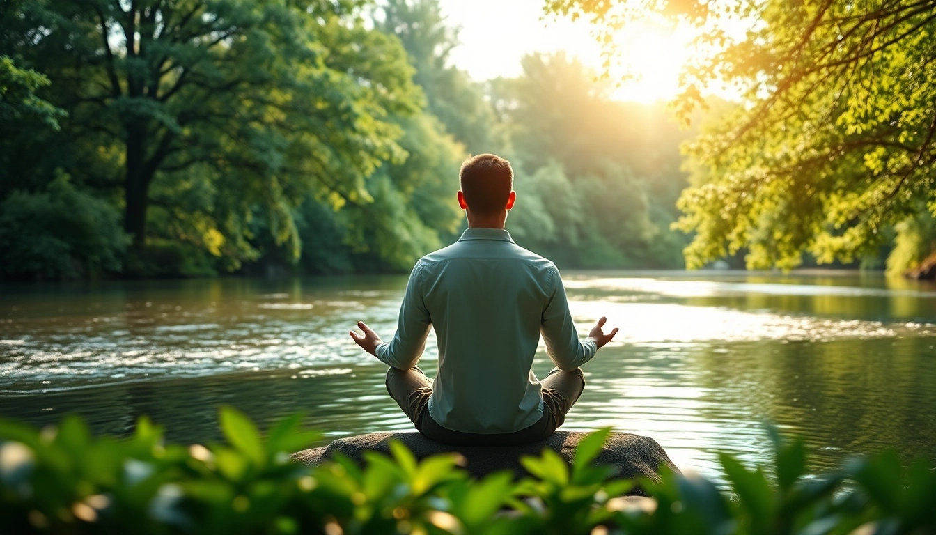 Practicing mindfulness and dealing with stress in a tranquil nature setting.