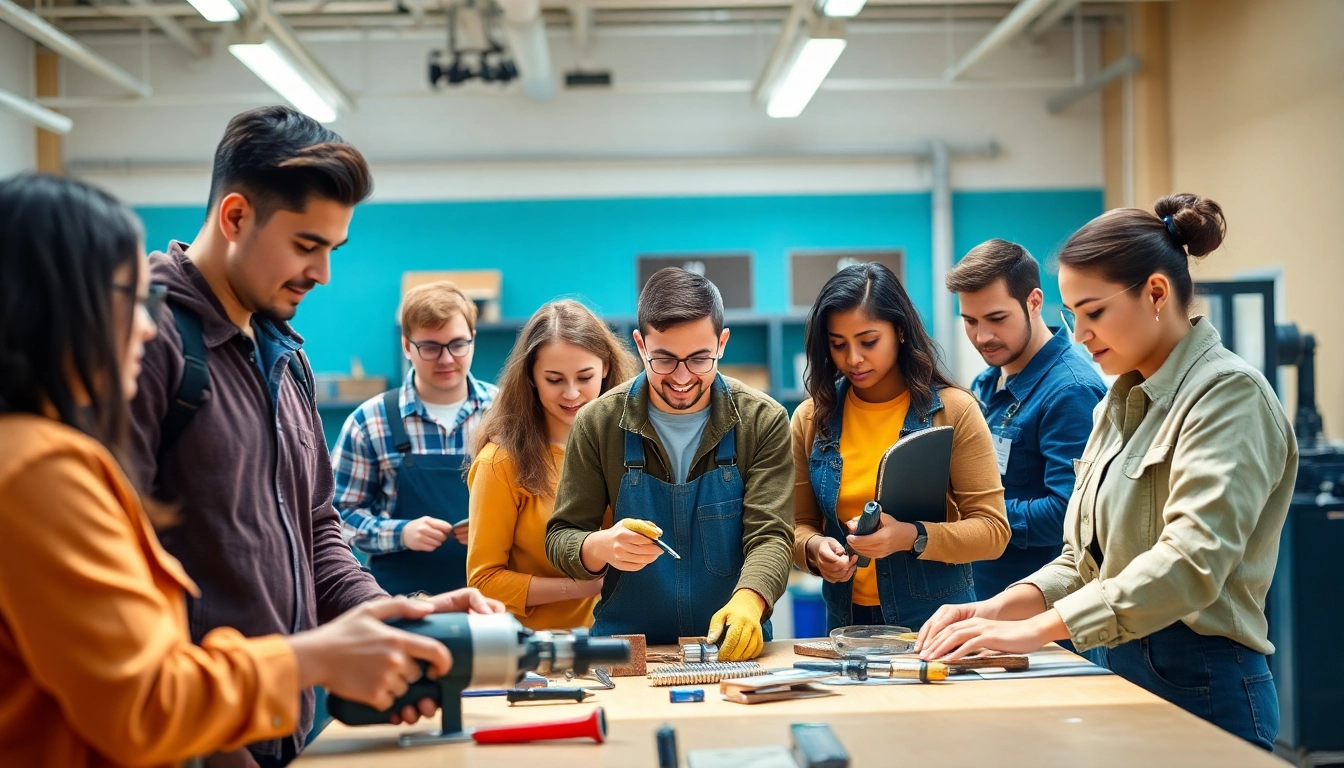 Students learning hands-on skills at a trade school in Tennessee, showcasing an interactive classroom environment.