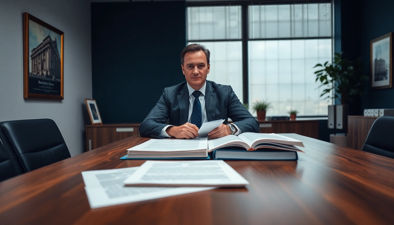 Emphasizing the role of an eminent domain lawyer in a professional office environment.