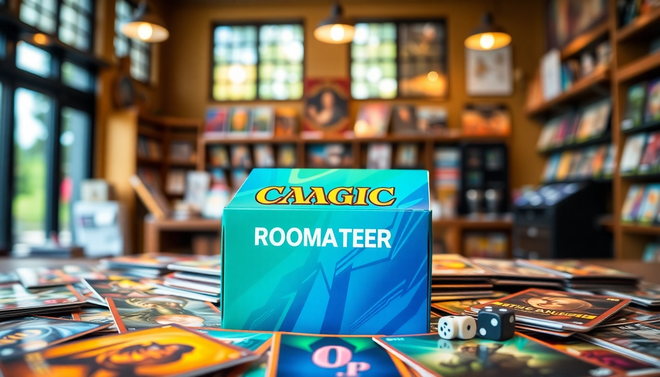 Showcase a booster box filled with colorful trading cards and game accessories to attract collectors.