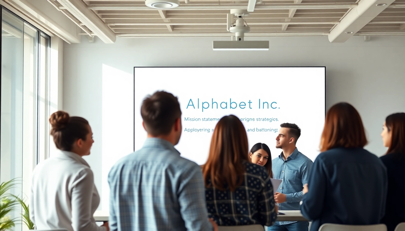 Highlighting the team discussing the alphabet inc mission statement for strategic alignment.