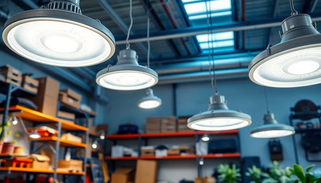 Vapor Tight light fixtures illuminating an industrial workspace with blue and gray tones.