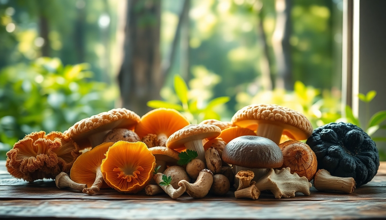 Showcasing a diverse Mushroom Complex with various types of mushrooms arranged beautifully.