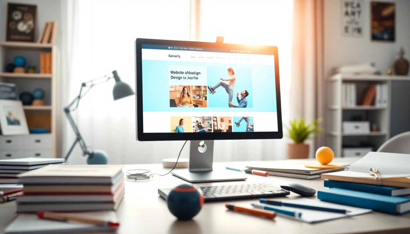 Create an engaging website design with a sleek computer setup and bright natural lighting.