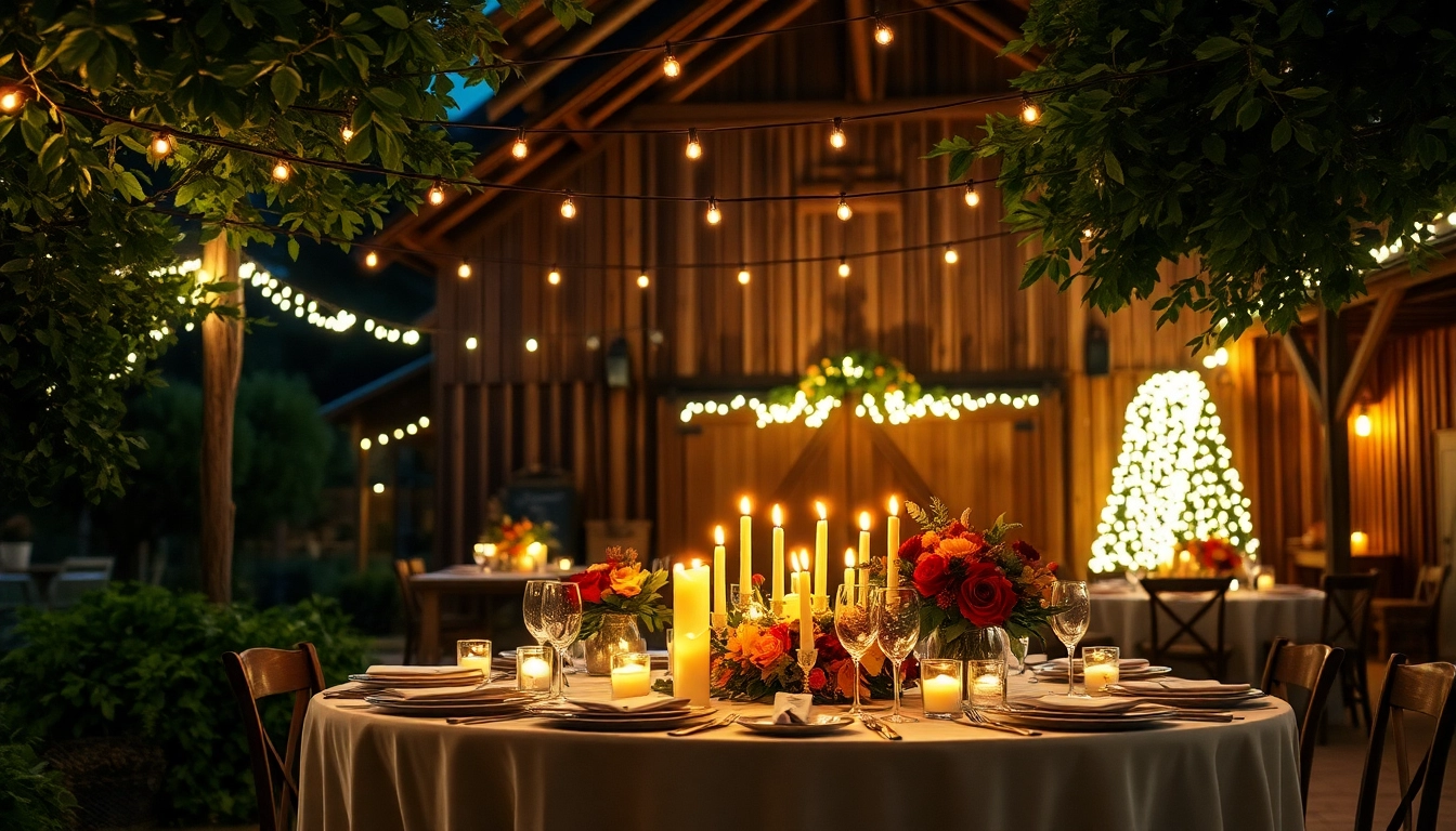 Experience the charm of firelight barn photos showcasing a cozy outdoor dinner setup.