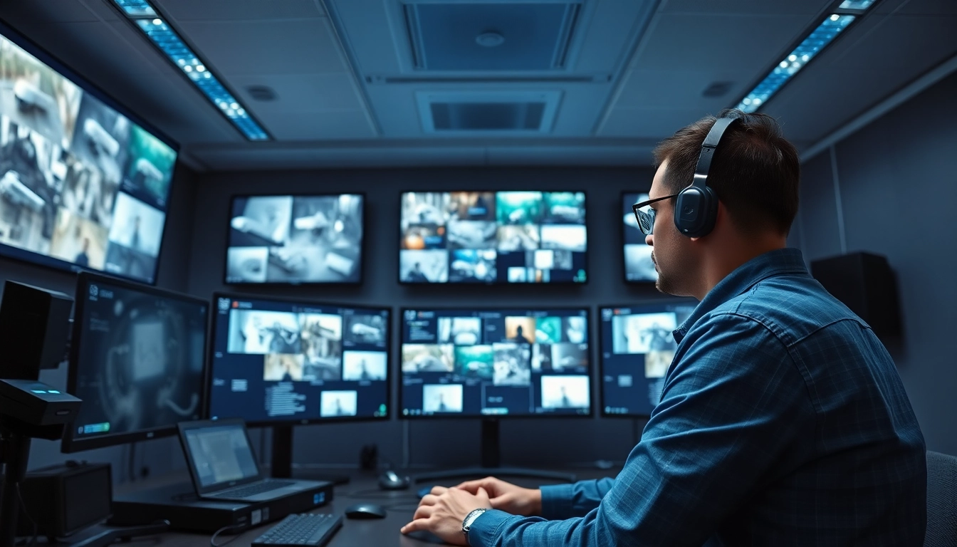 Monitor live footage from CCTV & Remote Monitoring in a modern security control room.