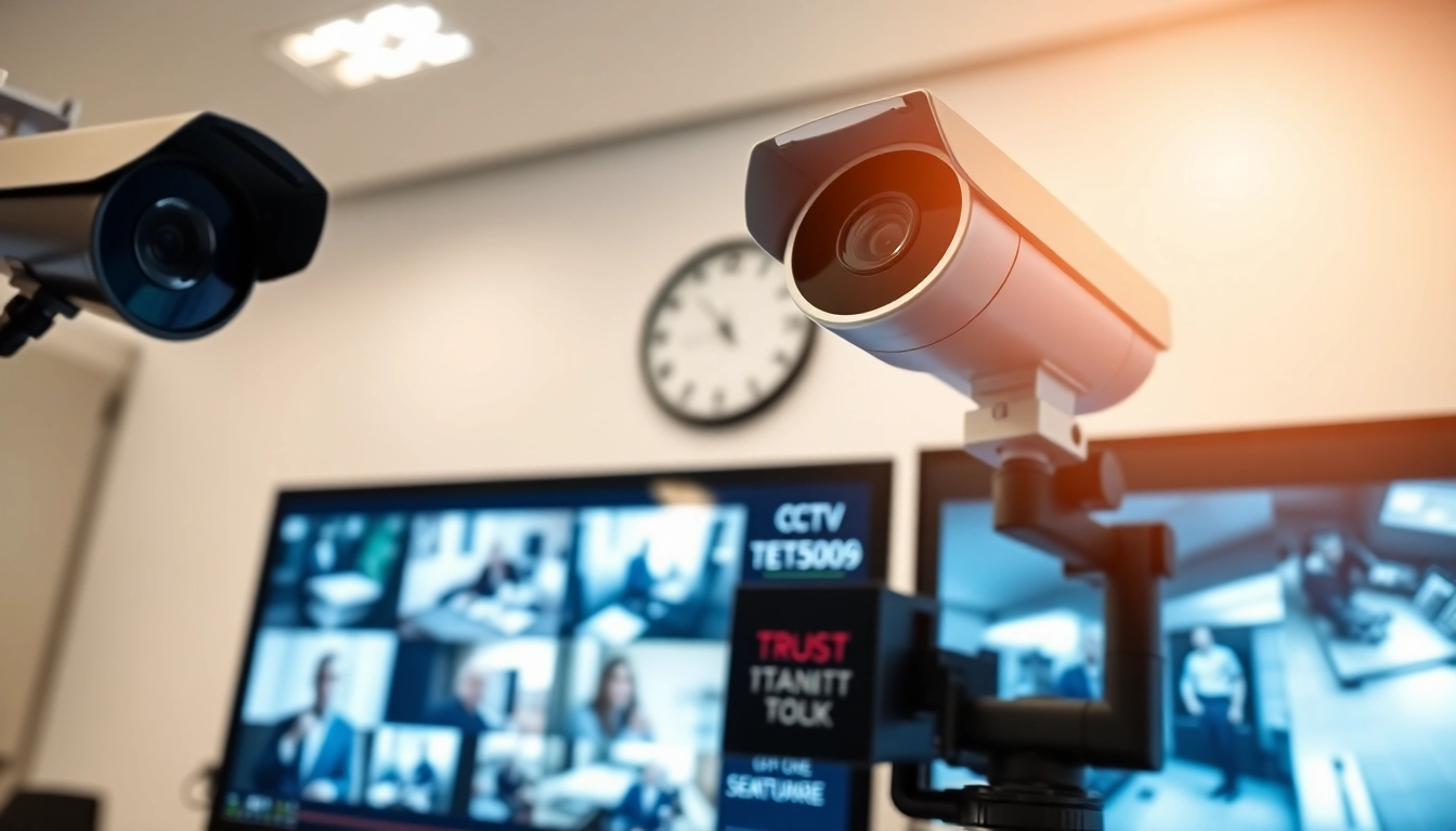 Monitor showing live CCTV & Remote Monitoring footage in a professional security setup.