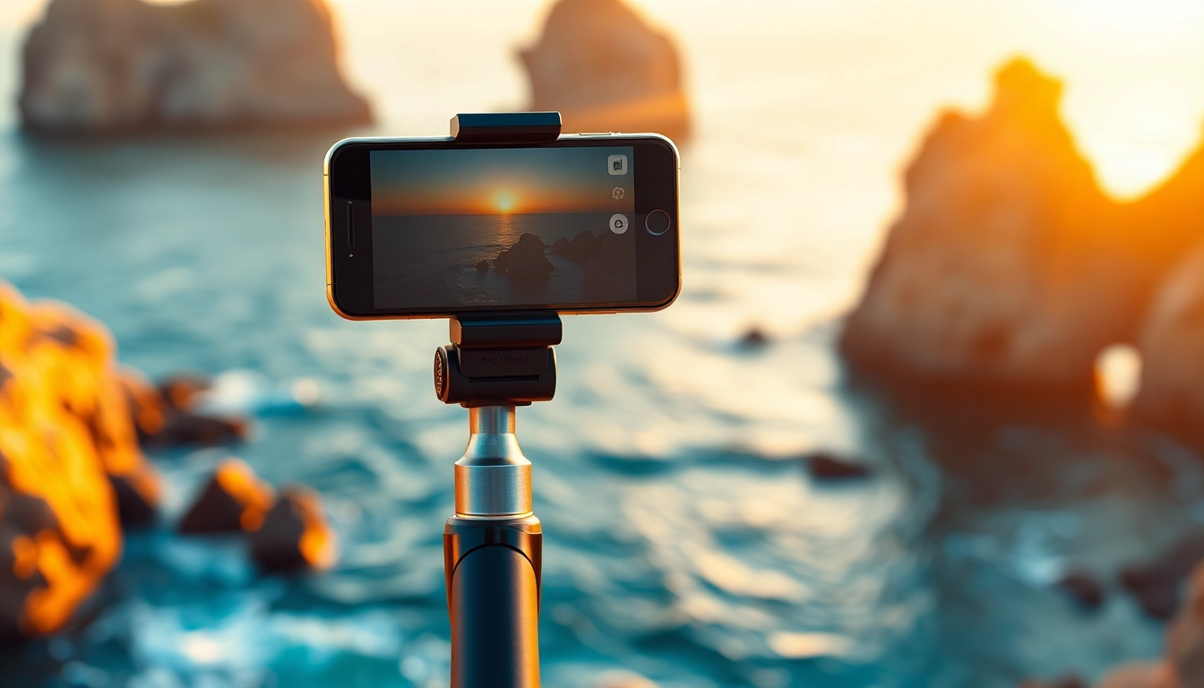 Capture stunning selfies with this versatile Selfie Stick at sunset by the sea.