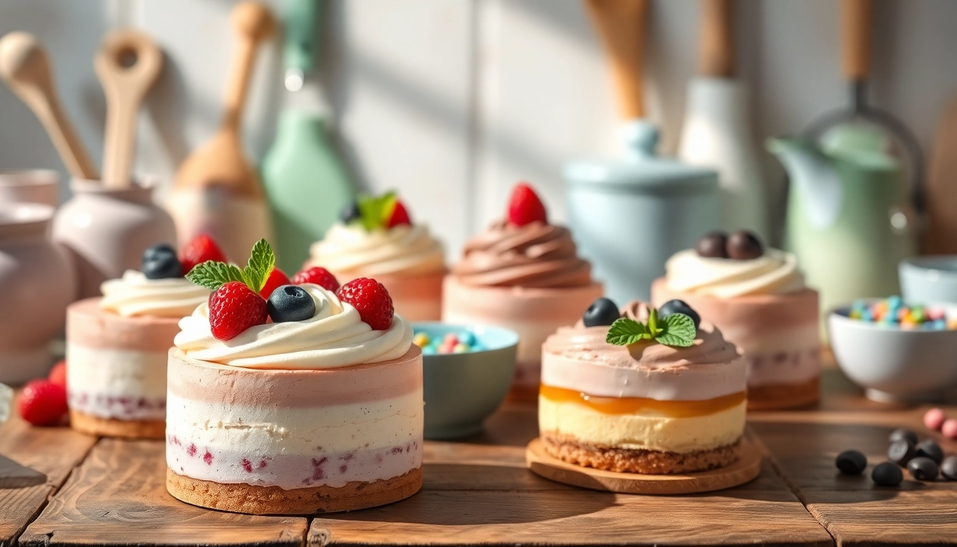 Maak een mousseline dessertpresentatie met mousse, bessen en munt voor een aantrekkelijk resultaat.