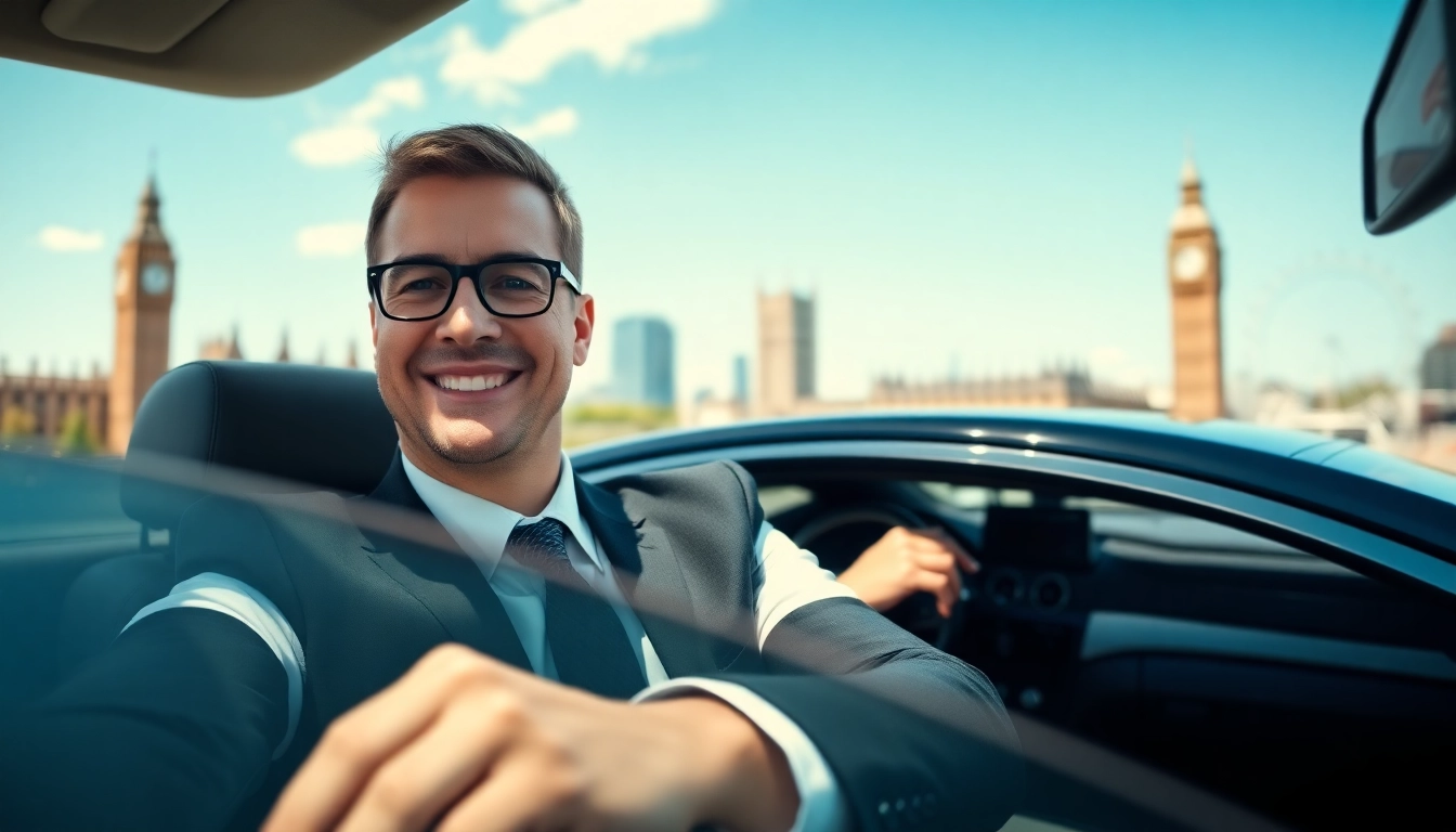 Experience luxury chauffeur hire london with a professional driver and stunning London backdrop.