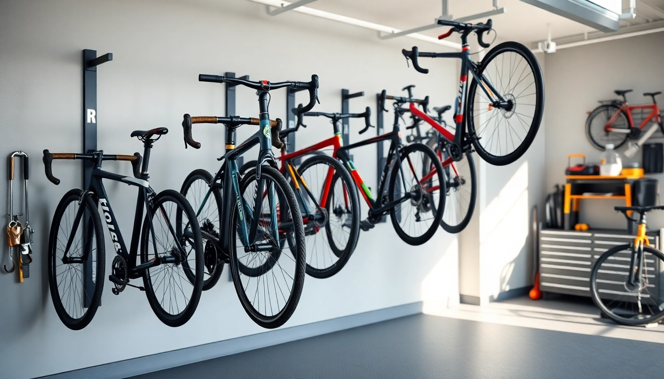 Organized wall-mounted bike storage showcasing efficient designs and space-saving solutions.