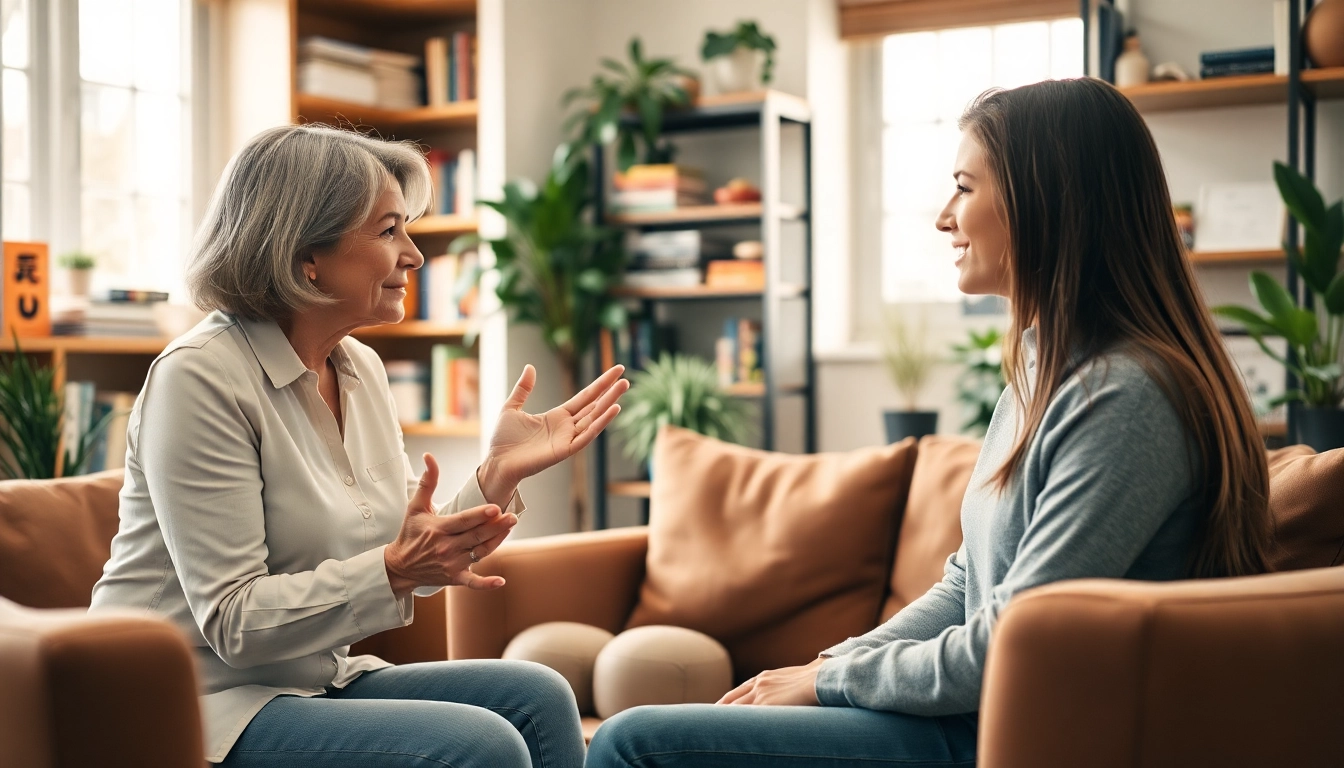 Engaging relationship coach assisting a couple in a warm and inviting setting.