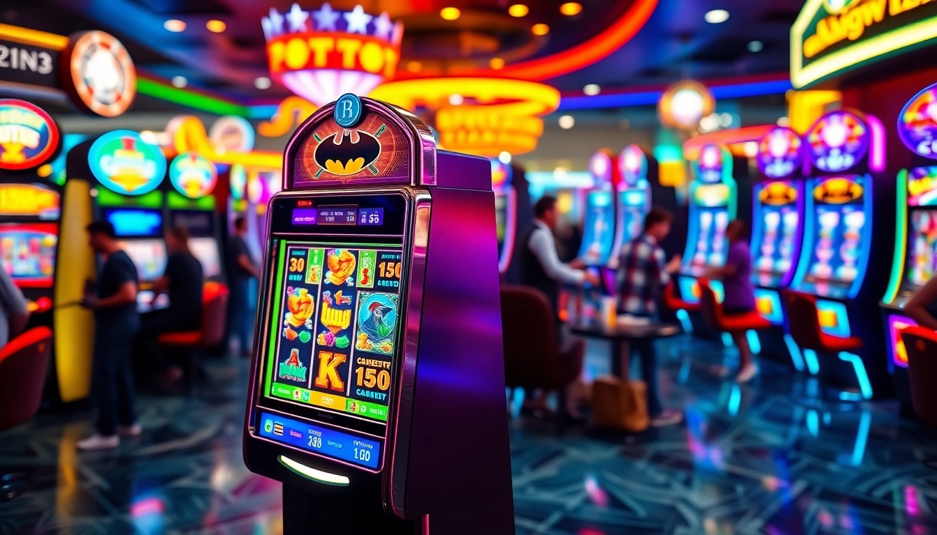 Bermain batman138 Slot dengan suasana kasino yang ceria dan penuh warna.