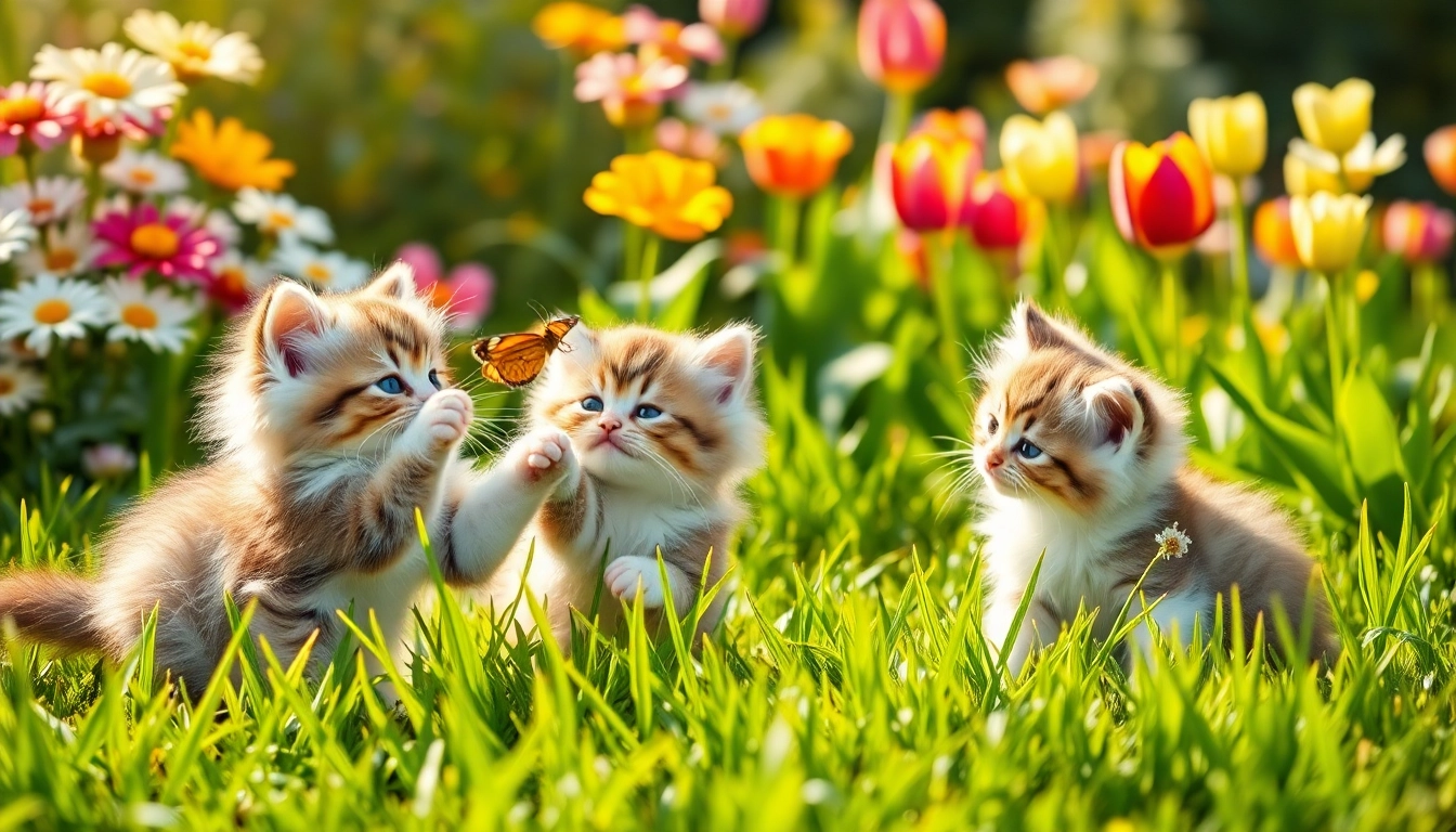 Explore Maine Coon kittens for sale California in a colorful garden with playful kittens.