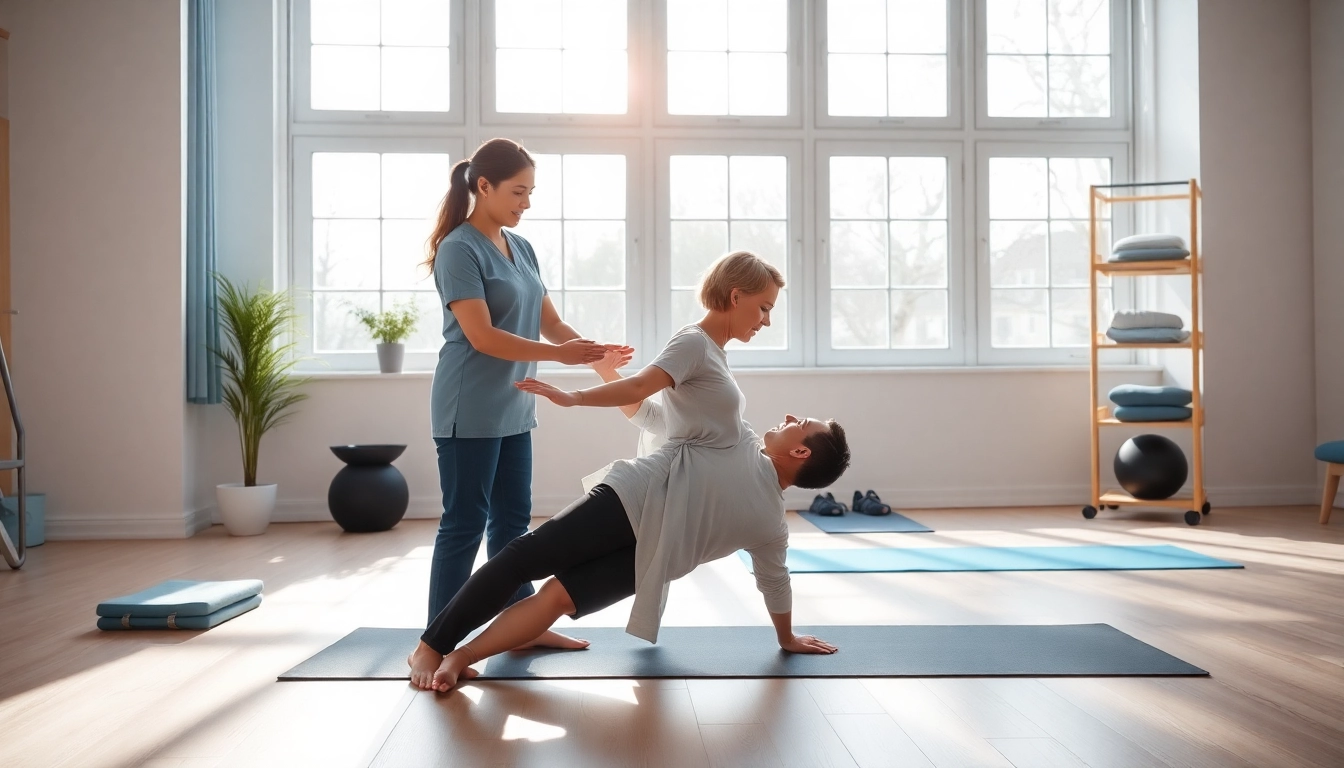 Performing physiotherapy edmonton rehabilitation in a serene clinic atmosphere.