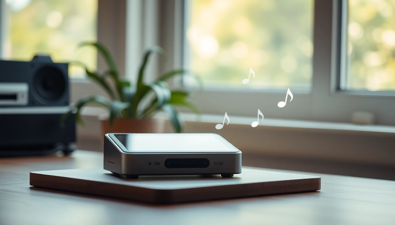 Explore the sleek design of an MP3 player promoting https://hardwareplayer.com's minimalist functionality.