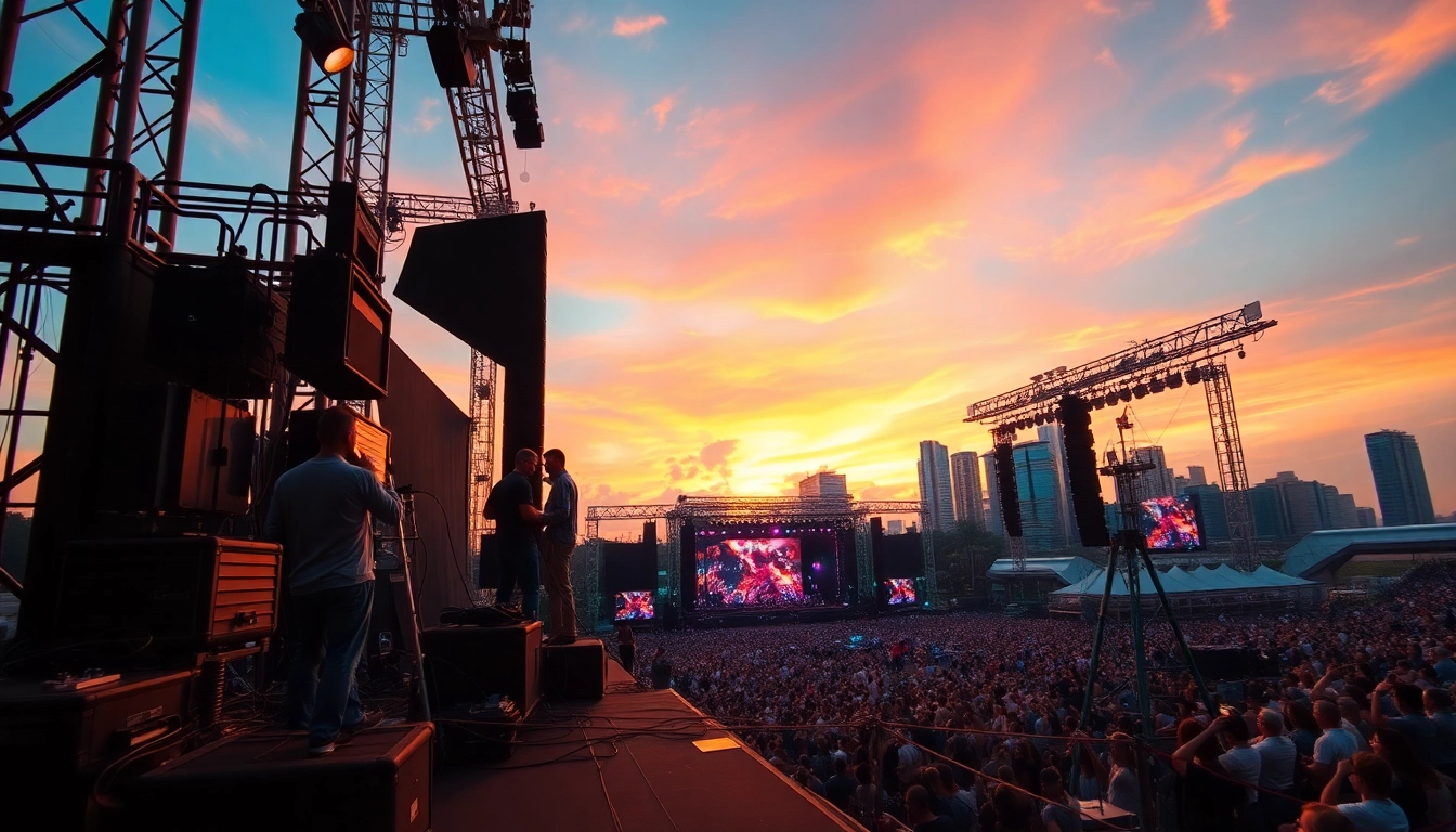 Engaging scene of concert production services Singapore showcasing setup and audience eagerness.