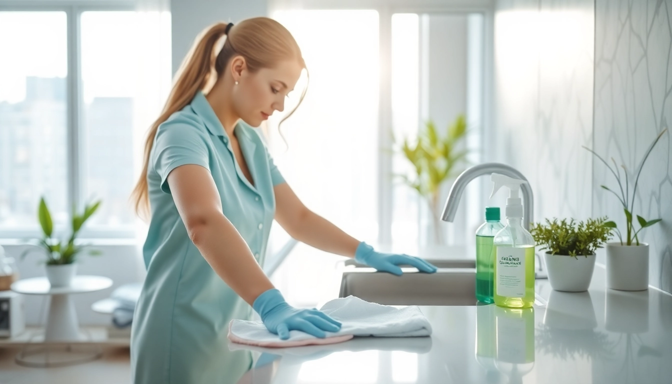 Professional bond cleaning brisbane showcasing a cleaner sanitizing a kitchen space efficiently.