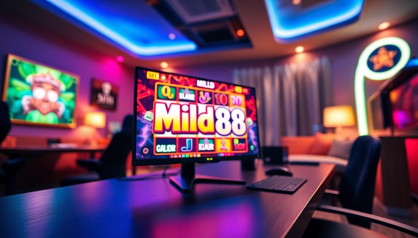 Menampilkan permainan mild88 slot pada monitor gaming, menonjolkan grafis yang mengesankan dan lingkungan bermain yang menarik.
