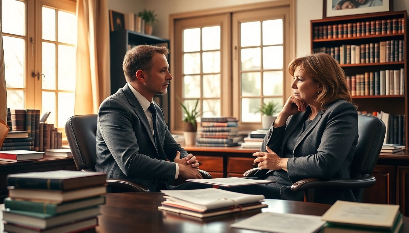 Consulting session with a Divorce Lawyer providing support and guidance to a client.